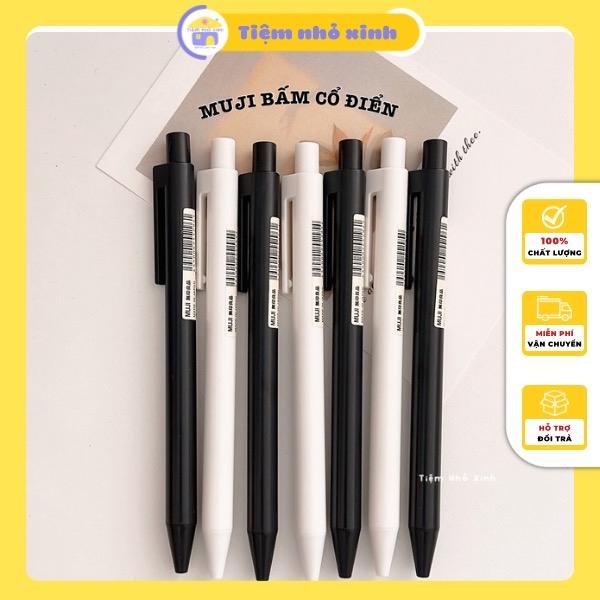 Bút MUJI phong cách cổ điển hai màu đen-trắng đơn giản mực đen ngòi 0.5