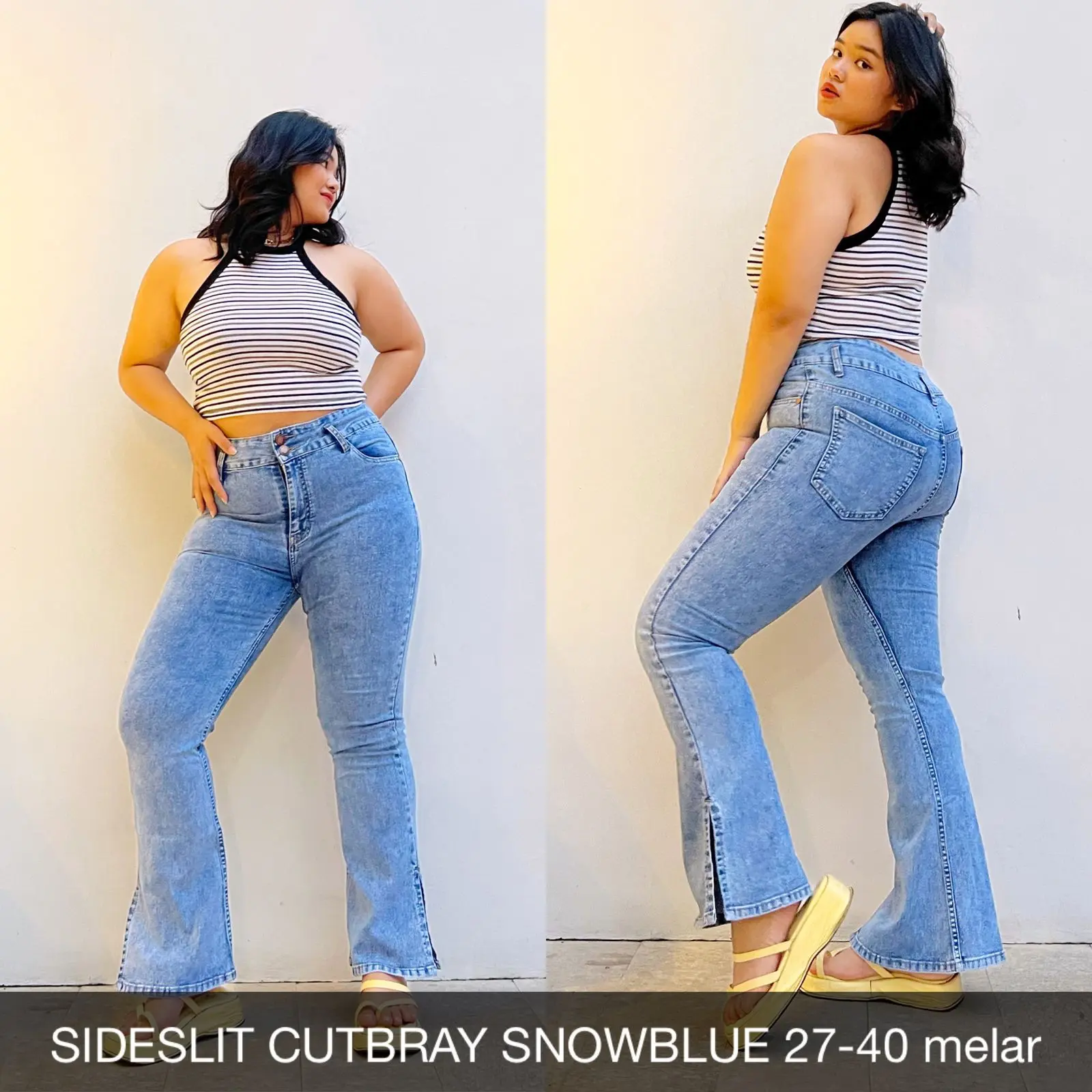 Sys Clothier Sideslit Cutbray Series II Celana Jeans Panjang Wanita Ukuran Normal dan Jumbo II Highwaist - Stretch - Premium Quality II COD Hitam Melar