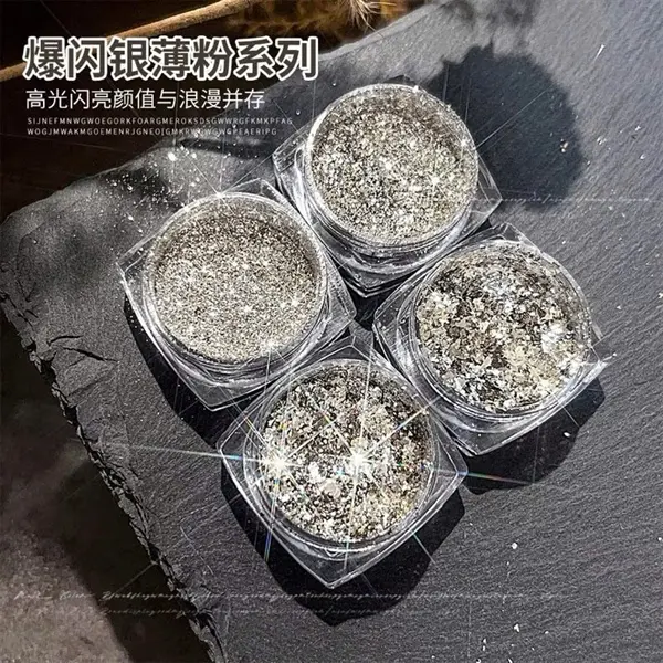 Nhũ bắt sáng màu bạc set 4 hũ lấp lánh chuyên dùng design móng, vân đá