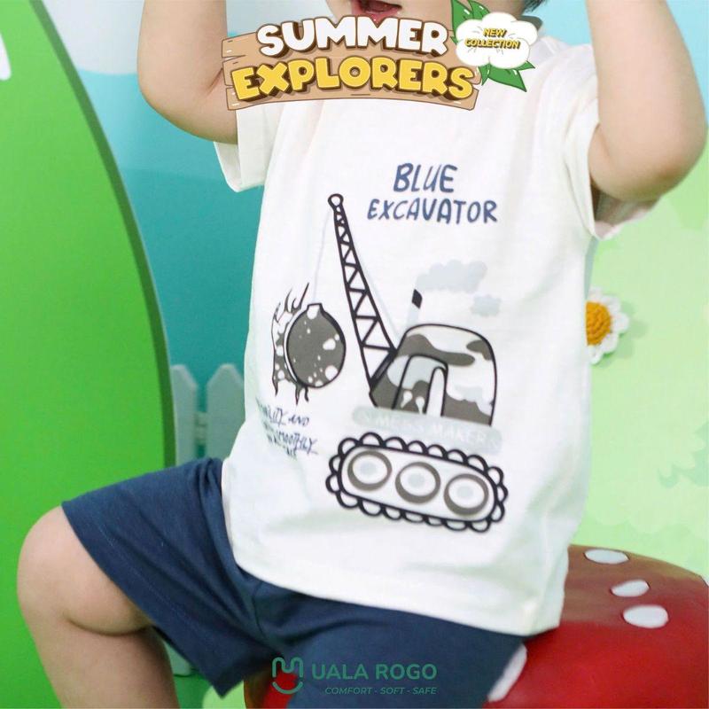 Product Introduction of Đồ bộ bé trai bé gái Ualarogo cộc tay mặc nhà 1-5 tuổi vải Cotton Sớ Gỗ thấm hút co giãn mềm mại 3829 56