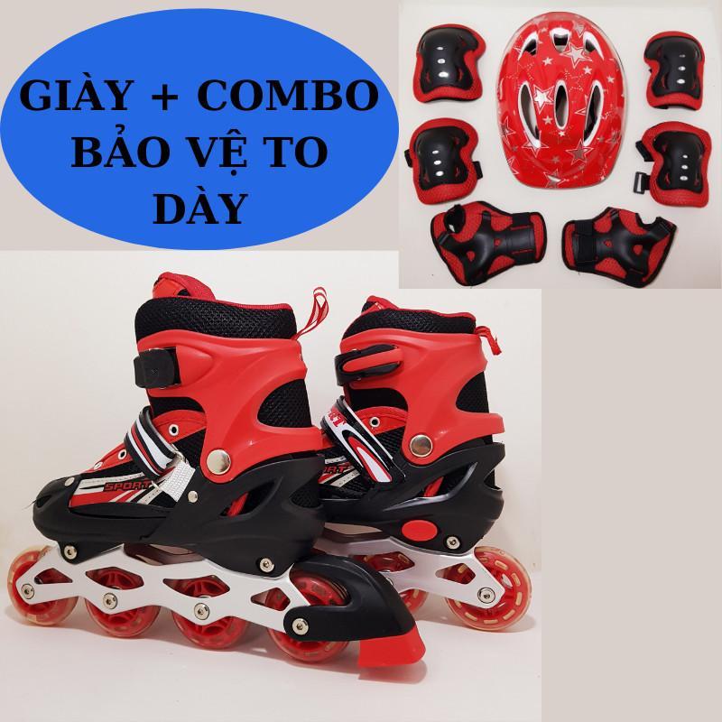 Giày Trượt Patin Trẻ Em Gía Rẻ Sport Giày Patin Phát Sáng Cho trẻ em có 4 màu đỏ xanh hồng đen. Kèm bảo v
