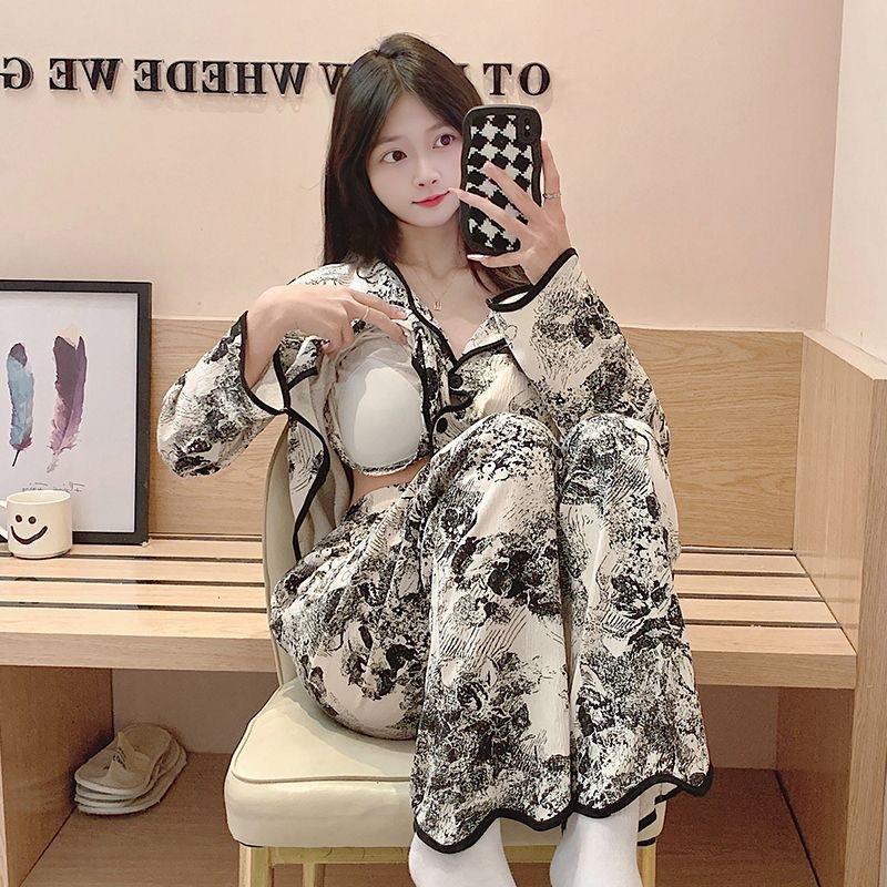 Product Introduction of Pajamas Loungewear with Chest Pads Women's Winter Cardigan Long Sleeve Long Pants Cartoon Cute Wearable Loungewear Set 11