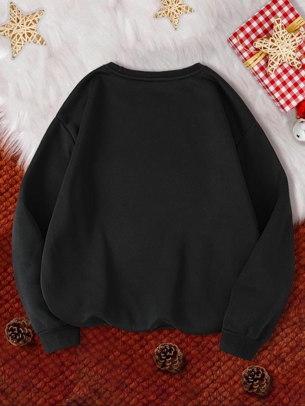 Women's Christmas Tree & Letter Print Drop Shoulder Sweatshirt, Casual Long Sleeve Round Neck Pullover for Daily Wear, Ladies Fall & Winter Clothes 1