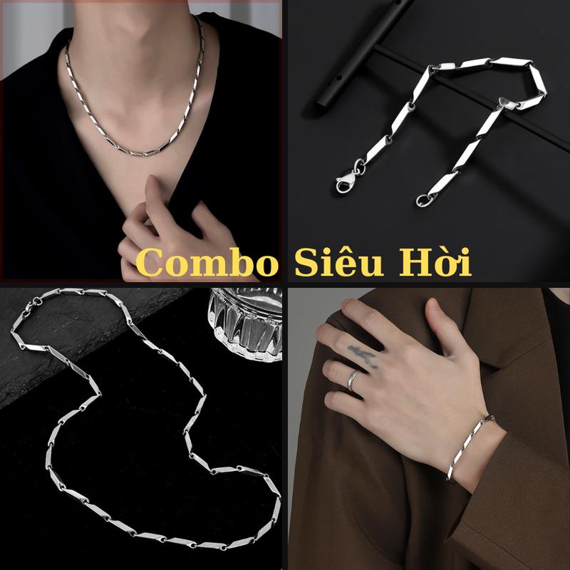[Mua là mê, chê thì hoàn về] COMBO Vòng Cổ Và Vòng Tay Dây Xích Trơn Vát Cạnh thép titan không gỉ màu Bạc Phong Cách Hiphop Đơn Giản Thời Trang Cho Nam Và Nữ Cá Tính Tavi Studio - TẾT