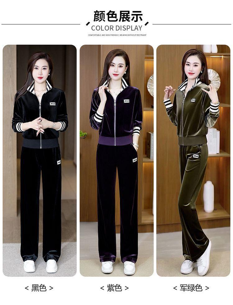 Product Introduction of Bộ Đồ Thể Thao, Nhung Vàng, Dành Cho Nữ, Mùa Xuân Và Mùa Thu, European Station, Ngoại Cỡ, Thời Trang Và Phong Cách, Trẻ Trung, Quần Ống Rộng, Bộ Hai Mảnh, Hàng Mới Về 12
