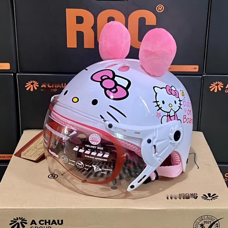 Mũ bảo hiểm trẻ em có kính hello kitty AT103KS - Phù hợp với bé từ 2 đến 10 tuổi - 10 lỗ thông hơi Đạt chuẩn Helmet