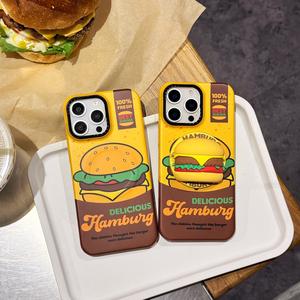 เคสโทรศัพท์/ขาตั้งโทรศัพท์ ดีไซน์เบอร์เกอร์ 3 มิติ สร้างสรรค์ เข้ากันได้กับ iPhone 16 Pro Max และ iPhone 14 ใหม่ 15 Pro Max ส่วนบุคคล ขาตั้งเบอร์เกอร์ 3 มิติน่ารัก เคสฟิล์มแม่เหล็กแบบข้อความ