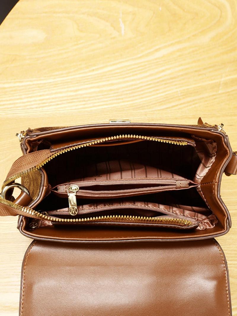 Product Introduction of Women's Retro Pu Leather Geometric Pattern Print Handbag, 2025 New Trendy Letter Label Decorated Crossbody Bag, Casual All-match Crossbody Bag for Work & Daily Used 13