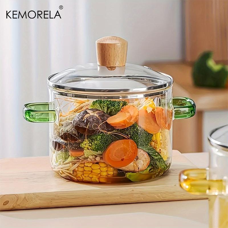 Product Introduction of Glass Cookware Set, 2 Counts/set Multi-use Cooking Pot with Lid & Easy Grip Handle, Durable High Borosilicate Glass Cookware for Stew & Soup, Kitchenware 3