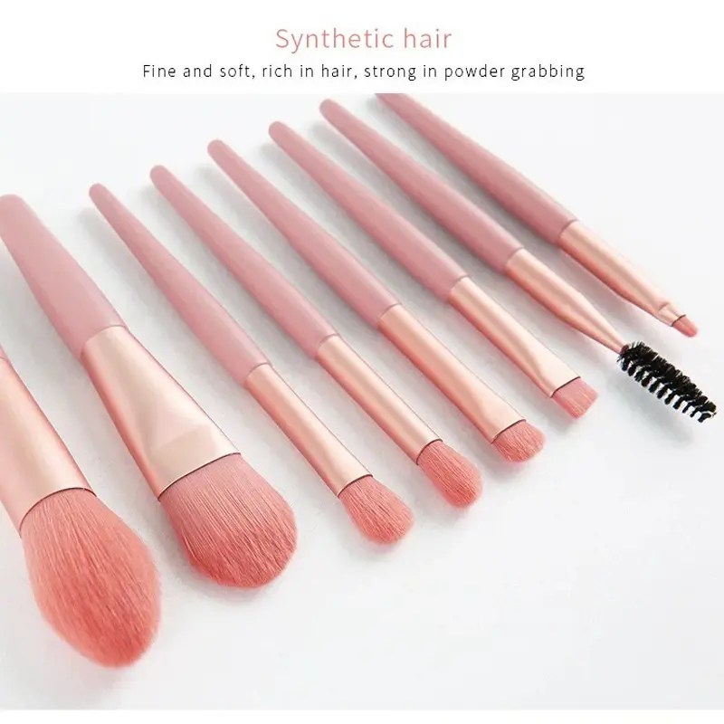 Kuas Set Make Up 8pcs Brush Set Mini Travel Brush Kosmetic Beauty Gratis Pounch Wajah 4