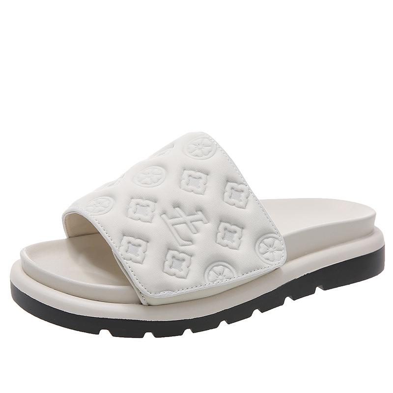 Dép quai ngang nữ thời trang quai dán họa tiết mono LL cực sắc nét đế độn tăng chiều cao 4cm thời trang phong cách ulzzang Hàn Quốc DéP GiàY depnuhottrend  2023