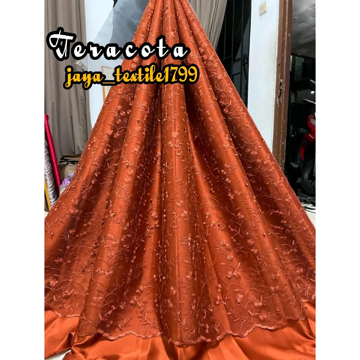 kain Tile akar mutiara gliter/ Bahan Brokat meteran