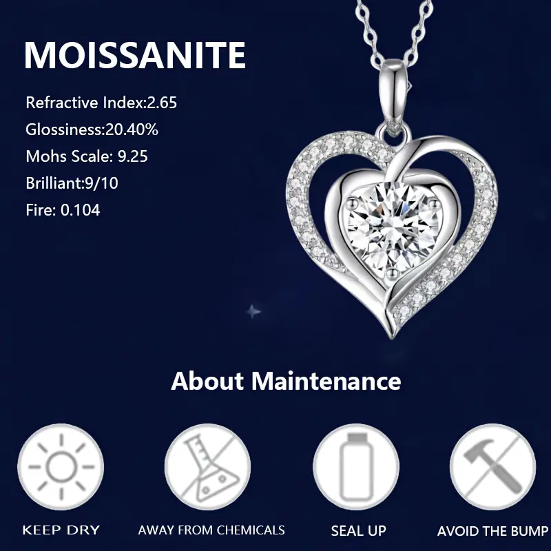 LOVESSOM 3 Carat Moissanite Heart Pendant Necklace, 925 Sterling Silver, 18K Golden Plated, Elegant Luxury Daily & Banquet Accessory, Perfect for Valentine'S Day & Mother'S Day Gift 5