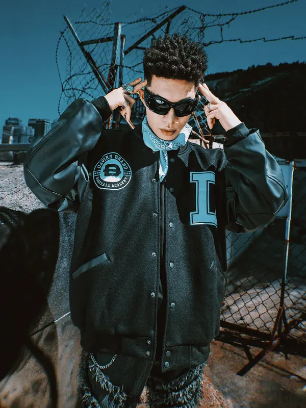 Áo khoác varsity jacket nỉ tay da DAVIES nam nữ màu đen thêu logo form rộng 2 lớp Varsity Baseball Academy 1