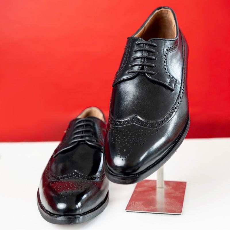 Giày nam derby wingtip full brogues màu đen đế gỗ phíp cao cấp Nhung Đồng Cao Su