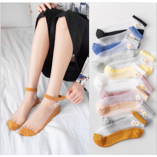 Tất vớ lưới cổ ngắn hình hoa cúc cho nữ túi 10 đôi Voan