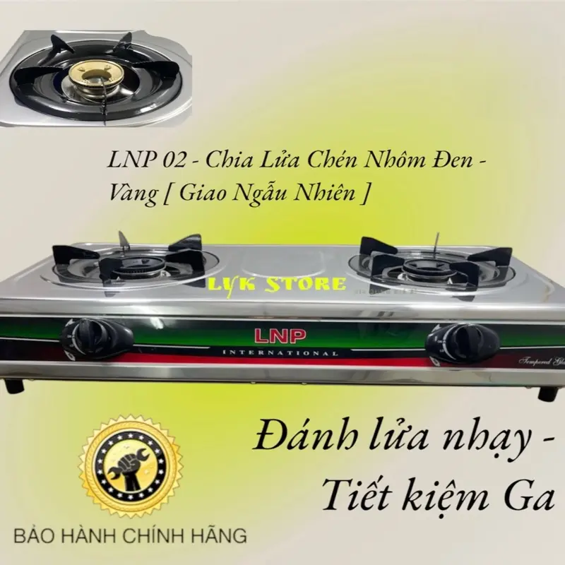 BẾP GAS ĐÔI VỎ INOX LNP 02 CHIA LỬA CHÉN NHÔM - Bảo Hành Chính Hãng 24th