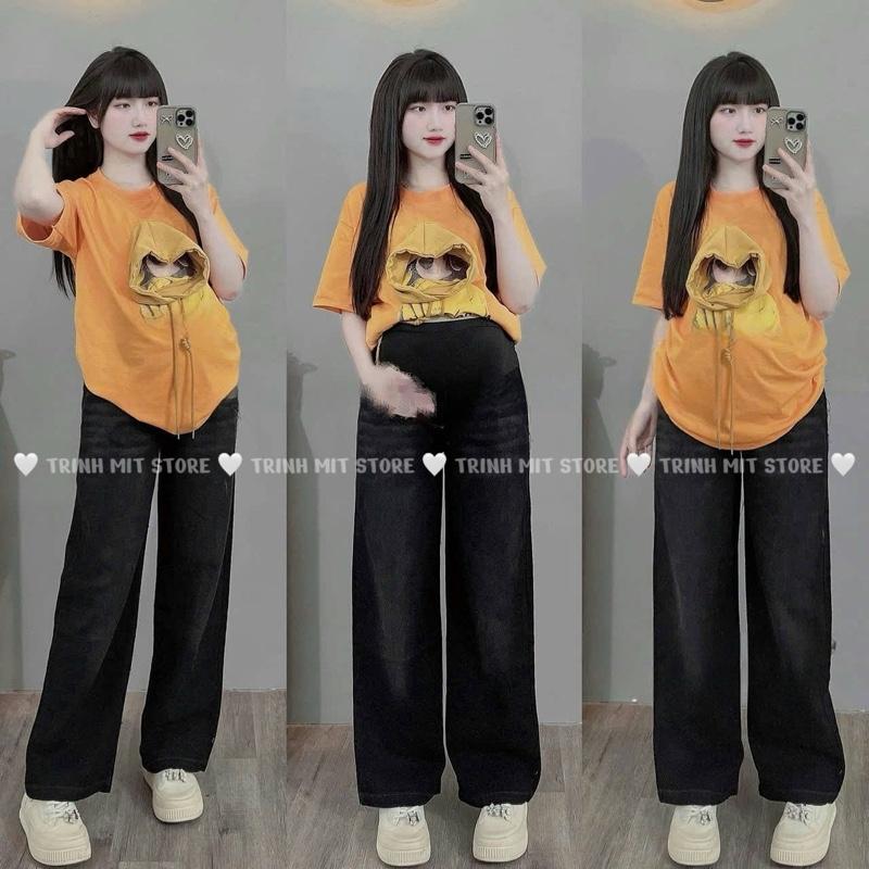 (TRINH MIT) Quần Bò Bầu Dáng Suông Mã 035 Màu Đen 1