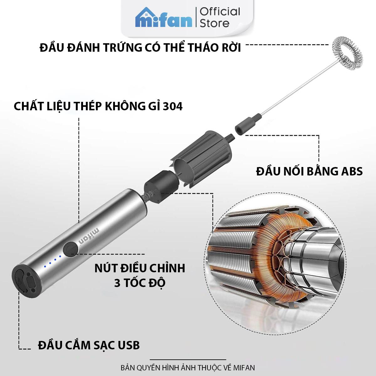 Máy Đánh Bọt Cà Phê Microfoam Mifan MF1501G - 3 Đầu Đa Năng, Thép không gỉ, Đế sạc USB tiện lợi - Hàng Chính Hãng Máy Đánh Bọt Cà Phê Microfoam Mifan MF1501G - 3 Đầu Đa Năng, Thép không gỉ, Đế sạc USB tiện lợi - Hàng Chính Hãng