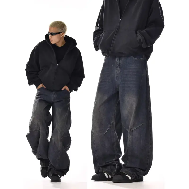 American Retro Blue Loose Oversized Jeans Jeans Hip Hop Ins Trendy High Street Fashionable Pu Handsome Trousers