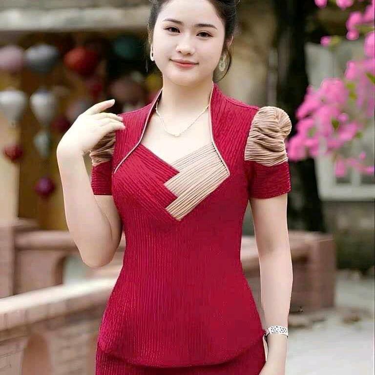 set bộ quần dài áo xếp ly tay phồng size 40-70kg vải thun xốp  Women 3