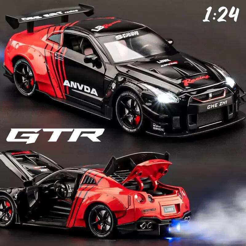 Product Introduction of Scale 1:24 Nissan GTR Spray Alloy Model Die Casting Audio Light Car Enthusiast Collection Children's Birthday Gift Metal Toy Boy 0