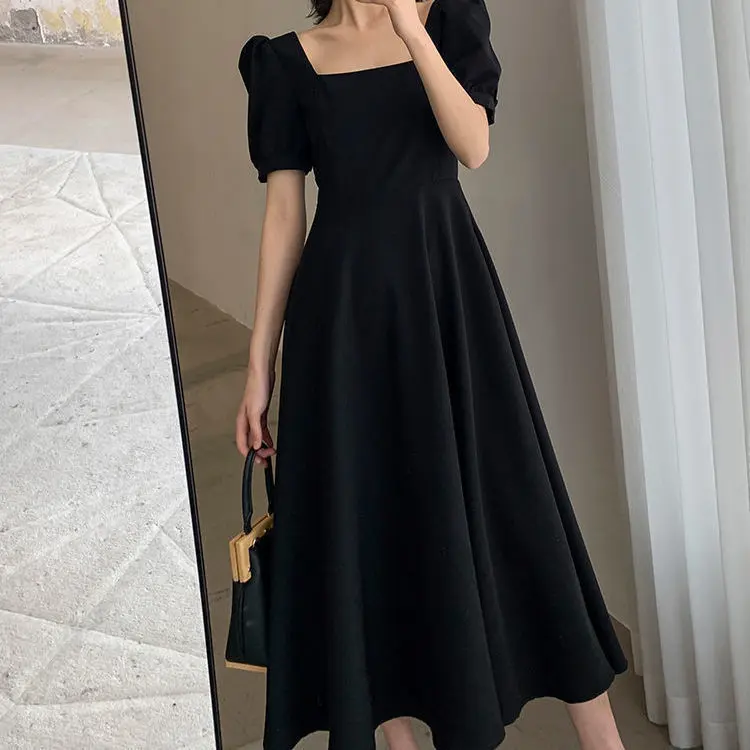 Dress Summer New Ins Tea Dress Elegant Boat-Neck Overknee Long Hepburn  Style Plump Girls Black Dress - TikTok Shop Philippines