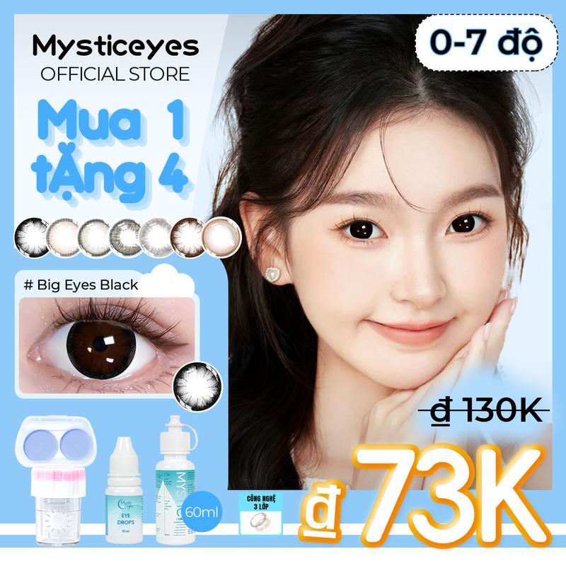 [Mua 1 tặng 4] 0-7 độ Mysticeyes kính áp tròng đường kính 14-14.5mm miễn phí nước rửa lens  nước nhỏ mắt  máy rửa lens  hộp đựng Lens