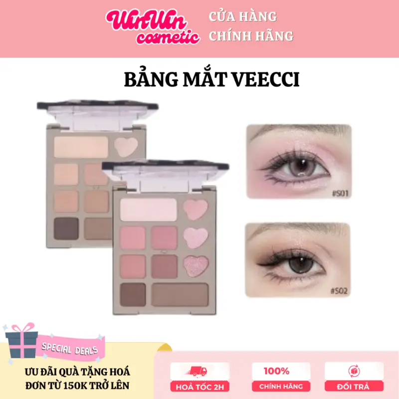 [HỎA TỐC VEECCI] Bảng Phấn Mắt 10 Ô VEECCI Mini Bỏ Túi Phấn Mắt Hồng Nhũ Lâu Dài Mịn Lì Dễ Tán MINI 4.2g