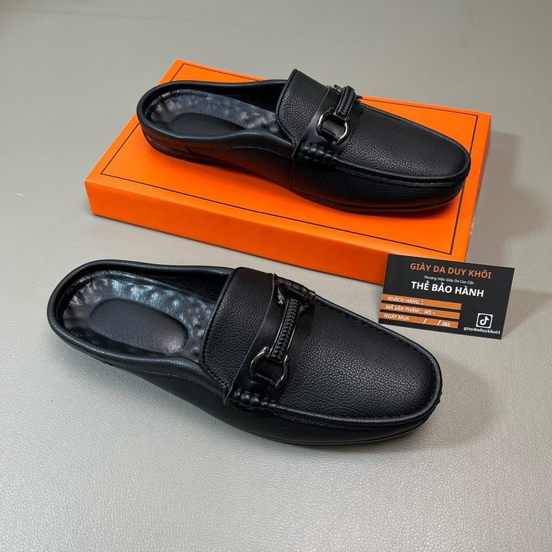 Giày Sục Nam Da Nappa Mềm Cao Cấp Đế Cao Su Chống Trơn Trượt Bảo Hành 12 Tháng - Đen Nâu