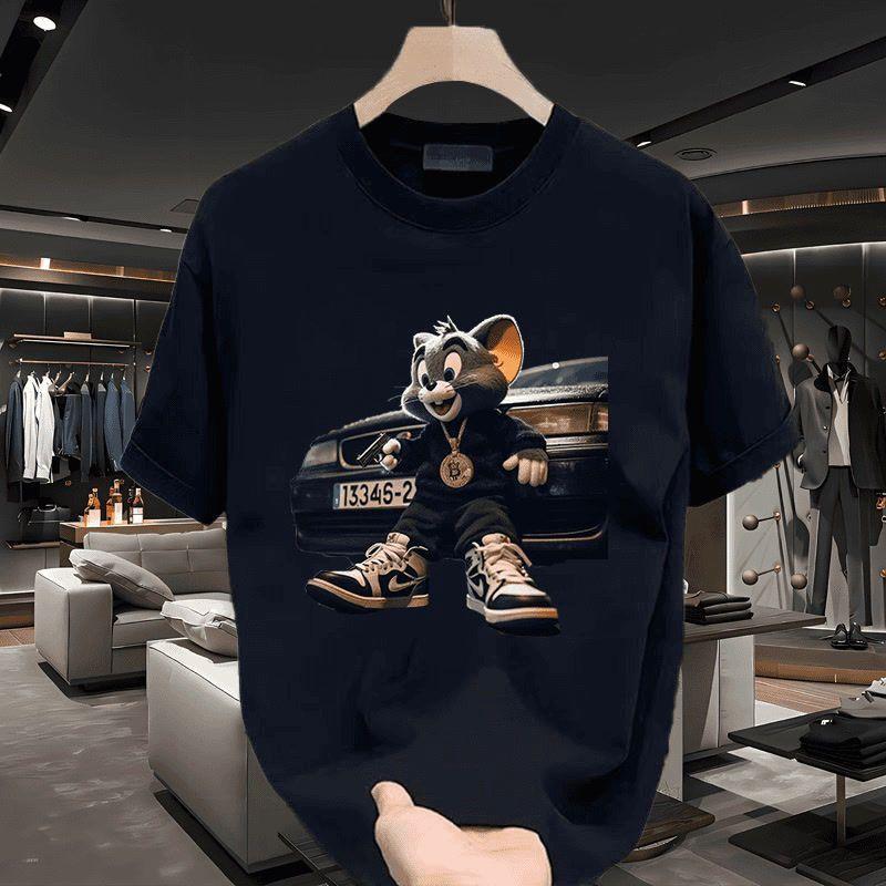 Áo Thun Cotton, Dáng Rộng Vừa Vặn, Thiết Kế Hoạt Hình Vui Nhộn Với Chuột Và Chủ Đề Xe Hơi, Cổ Tròn, Cỡ Lớn, Phong Cách Thường Ngày, Cá Nhân Hóa, ngắn Tay, Thích Hợp Cho Nam Giới, Hàng Mới Về Mùa Hè, Thời Trang 0