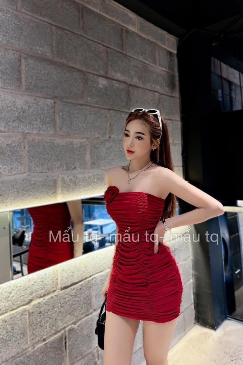 Product Introduction of Đầm Ống Đính Hoa 1 Bên - Có Mút - Ngắn Nhún Thân Ôm Body đầm  ống  - đầm ôm body váy dự tiệc váy xinh đầm nữ vaytet váy  tiệc vay sang váy  đỏ vaynoel đầm  body 12