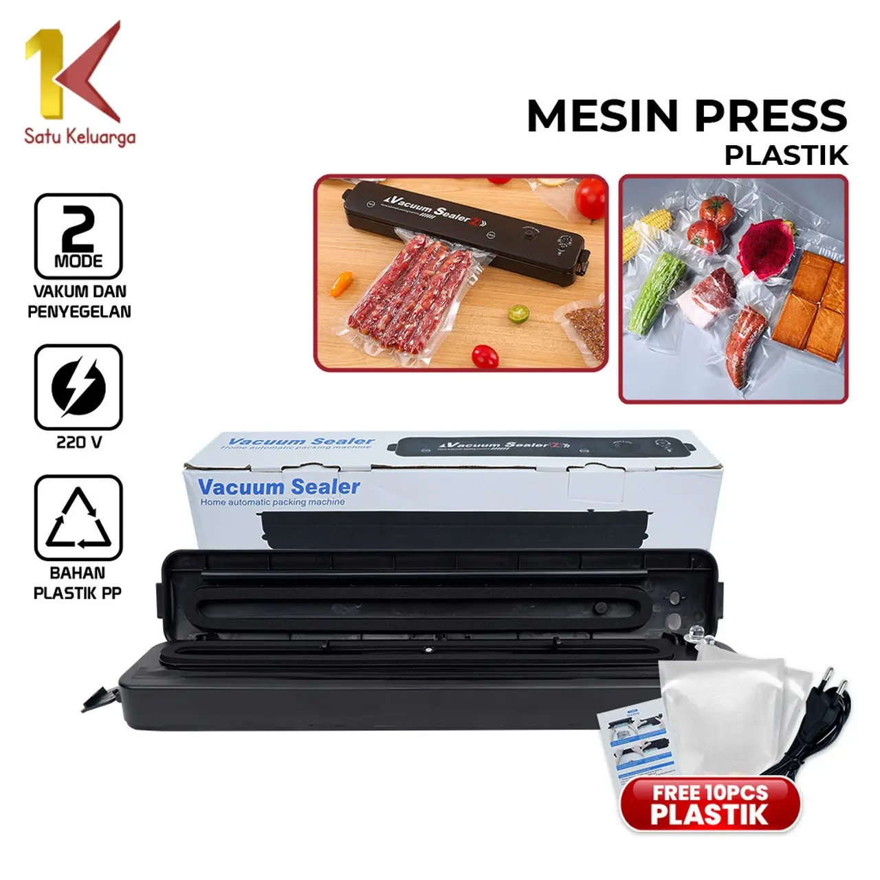 [COD] SK C859 Vacum Sealer Makanan Frozen Free 10pcs Plastik Embos Serbaguna