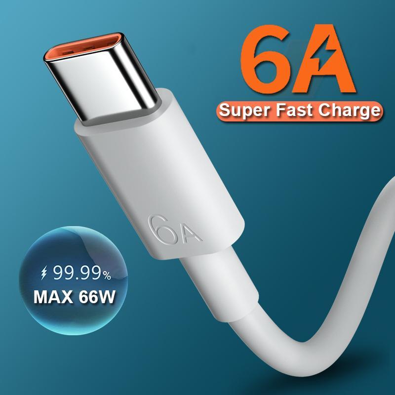 Cáp USB loại C 6A 66w dây sạc nhanh cho Huawei P30 P40 Xiaomi mi 11 redmi điện thoại di động