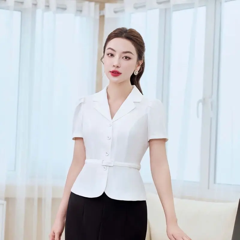 Áo peplum cổ vest công sở sang chảnh 5 màu vải lụa mát mướt dễ mang che bụng