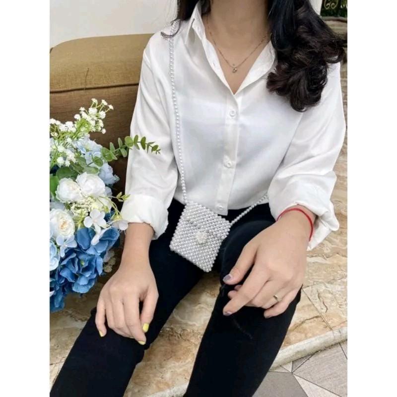 Atasan Kemeja Wanita Polos Lengan Panjang Honey Shakila Twill Oversize Dewasa Cewek Hitam Baju Casual 6