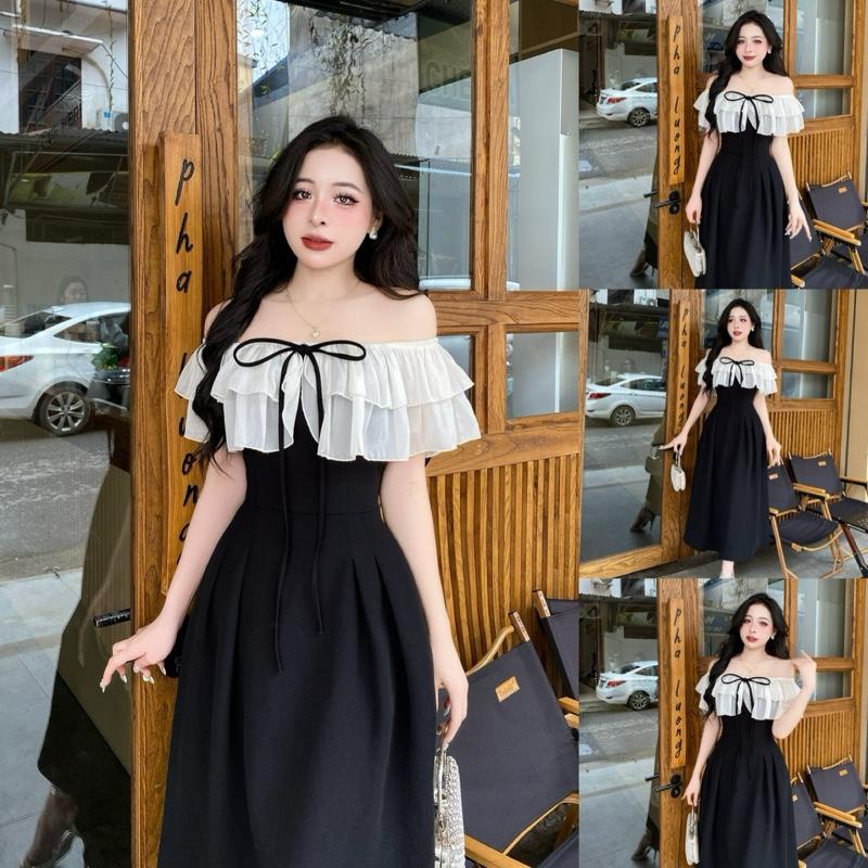 Váy Thiết Kế Evii N80 dành cho nữ  Đầm thiết kế trễ vai bèo dáng A xoè dài phù hợp đi chơi và đi dự tiệc Women Dress