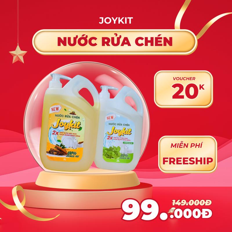[Mua 1 Tặng 1] combo 2 can nước rửa chén 2,1 lít joykit , an toàn và làm sạch , không hại da tay Túi Giặt