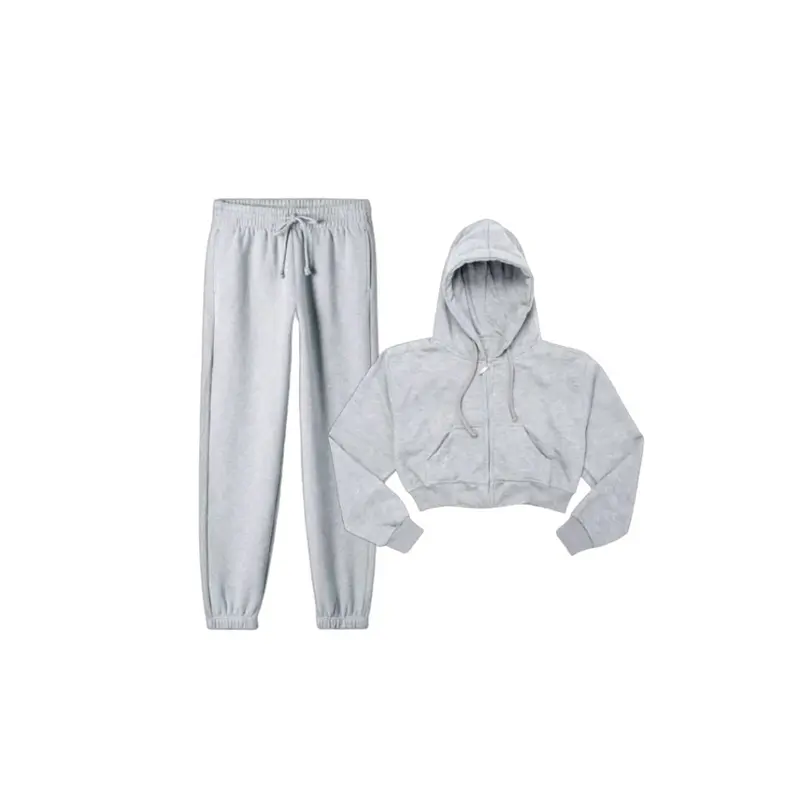 ONE SET HOODIE ZIPPER  CROP+CELANA JOGER SWEATPANTS POLOS Wanita 2