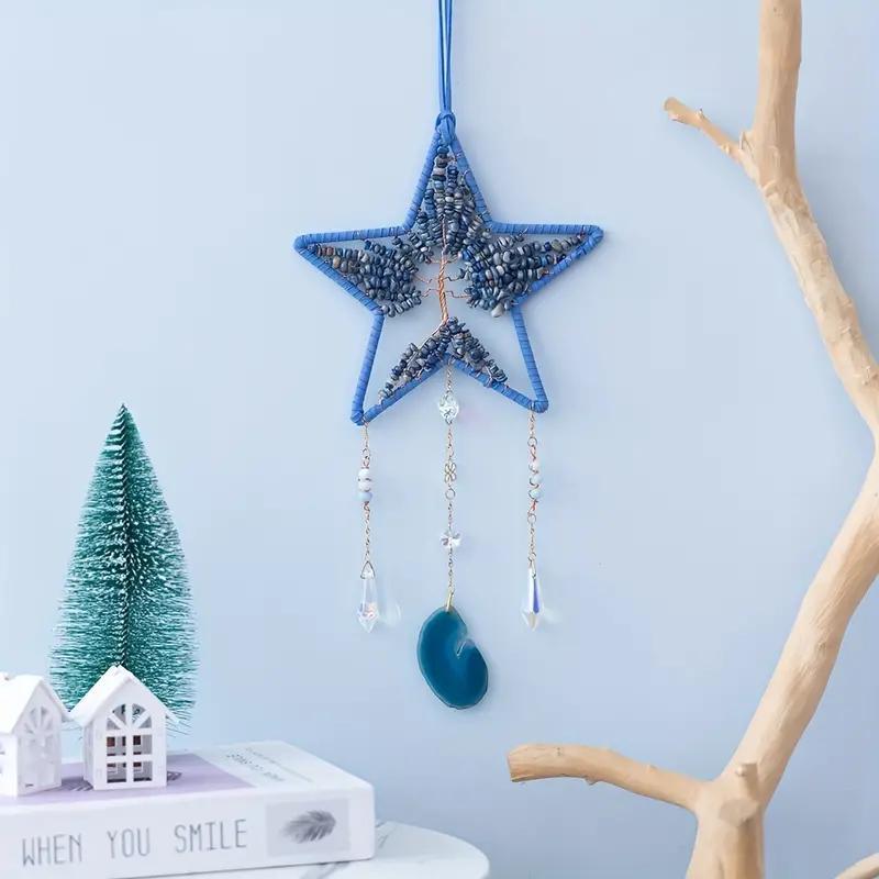 Star & Moon Design Dream Catcher, 1 Count Natural Agate Decor Hanging Ornament, Hanging Decor for Home Living Room Bedroom Garden 2