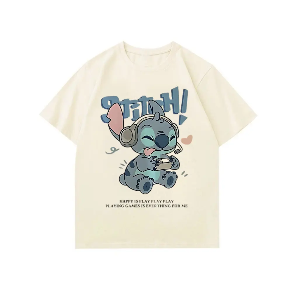Kaos Wanita Cartoon Cute Stitch Graffiti Lengan Pendek | 100% Cotton Spring New Korean Shirt