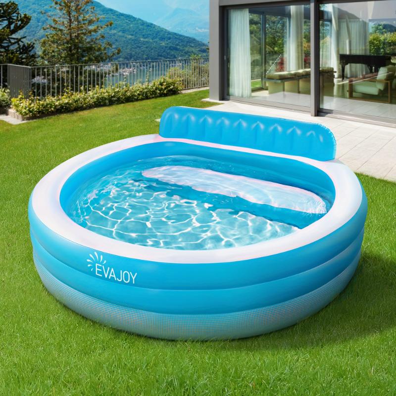 TikTok Shop Zhanghh886 Family Size Inflatable Pool With 4 Seats And Cup Holders 200 Gallon Above Ground Pool For Adults Perfect For Backyard And Garden Outdoor Entertaining