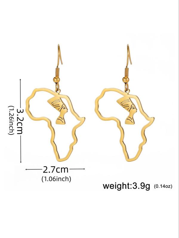 Africa Map with Pharaoh Symbol Dangle Earrings (1 Pair), Hollow Out Drop Earrings for Women for Party, Daily Clothing Decor, Trendy All-match & Exquisite Jewelry for Birthday Gift 1