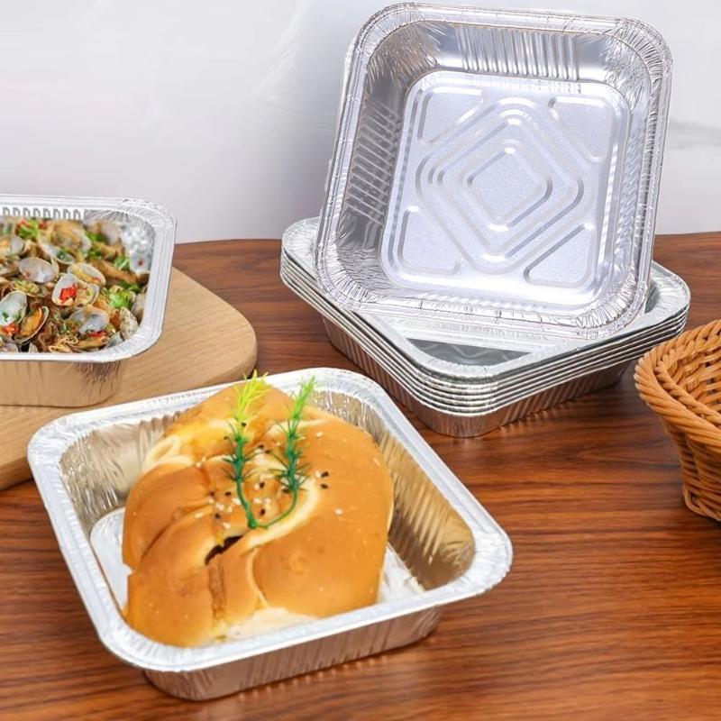 Khay Giấy Bạc Nhôm Nồi Chiên Không Dầu Dùng Một Lần, Khay Giấy Bạc Thiếc Chống Dính Chống Dầu, Bát Đựng Thực Phẩm Vuông, Thích Hợp Để Nướng Nướng, Có Sẵn Trong 10 / 20 / 30 Cái, Hàng Mới Về 1