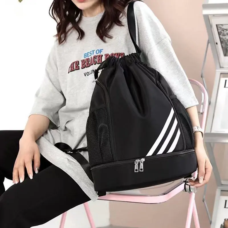 Basketball Bag Lightweight Backpack Large Capacity Drawstring Zipper Pocket Waterproof Shoes Gym Swim Bags Dry Wet Separation Travel Fitness Exercise Pouch Unisex