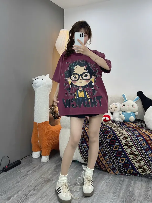 ( DEAL MỞ BÁN) ÁO PHÔNG THỤNG HOẠ TIẾT CÔ BÉ ĐEO KÍNH DỄ THƯƠNG - MẶC MÙA HÈ 7