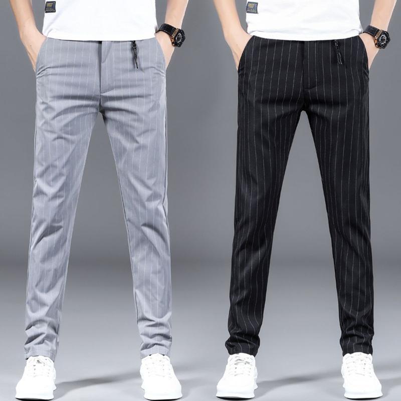 Quần Tây Âu Nam Cao Cấp Tây Âu Kẽ Sọc 2 Màu Đen Xám Vải Mềm Mịn