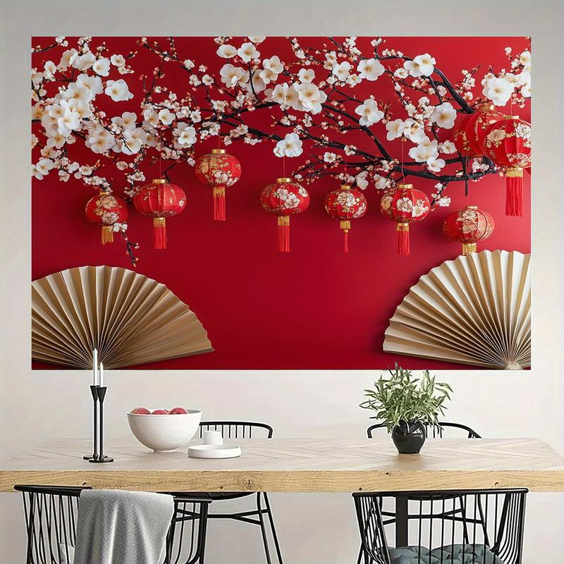 Nền chụp ảnh hoa đèn lồng đỏ, chất liệu Polyester, hoàn hảo cho các lễ kỷ niệm năm mới và đạo cụ chụp ảnh, có kích thước từ 39x59in đến 70,8x90,5in 2