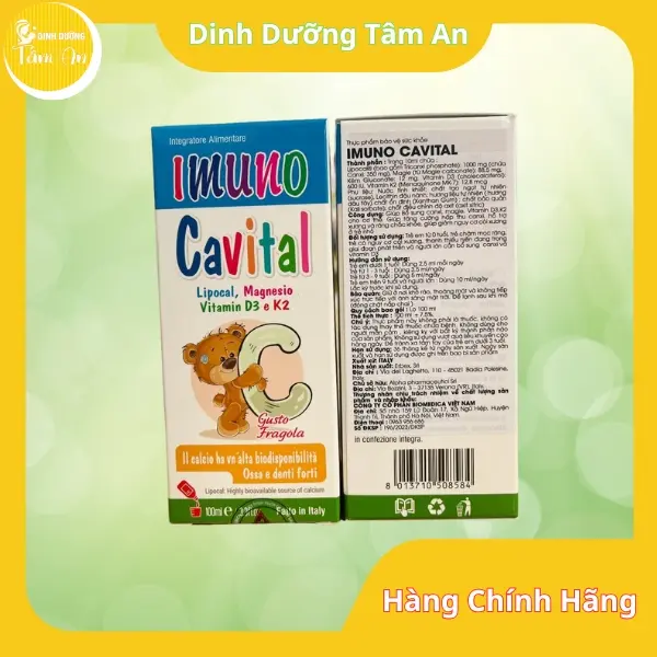 Canxi sinh học Imuno Cavital chứa Lipocal, Magie, D3 K2, hỗ trợ phát triển chiều cao, giúp xương răng chắc khỏe nhập Italia