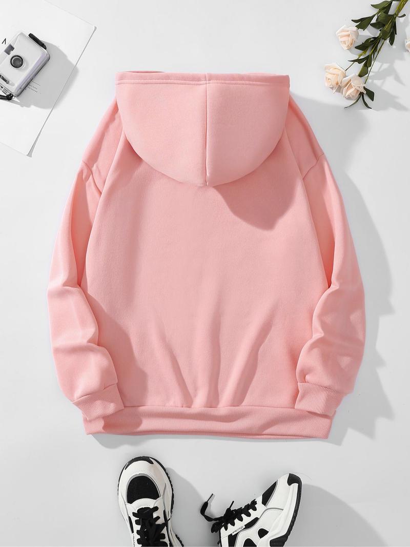 Product Introduction of Plus Size Cartoon Cow & Letter Print Drop Shoulder Hoodie, Fashion Casual Drawstring Pocket Hooded Sweatshirt for Daily Holiday Outdoor Wear, Women Plus Clothing for Fall & Winter 5
